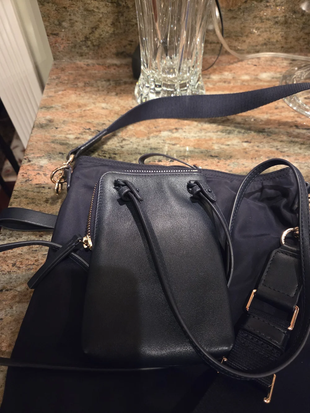 Tory Burch Navy Crossbody Bag with Leather Phone Case/Card Holder